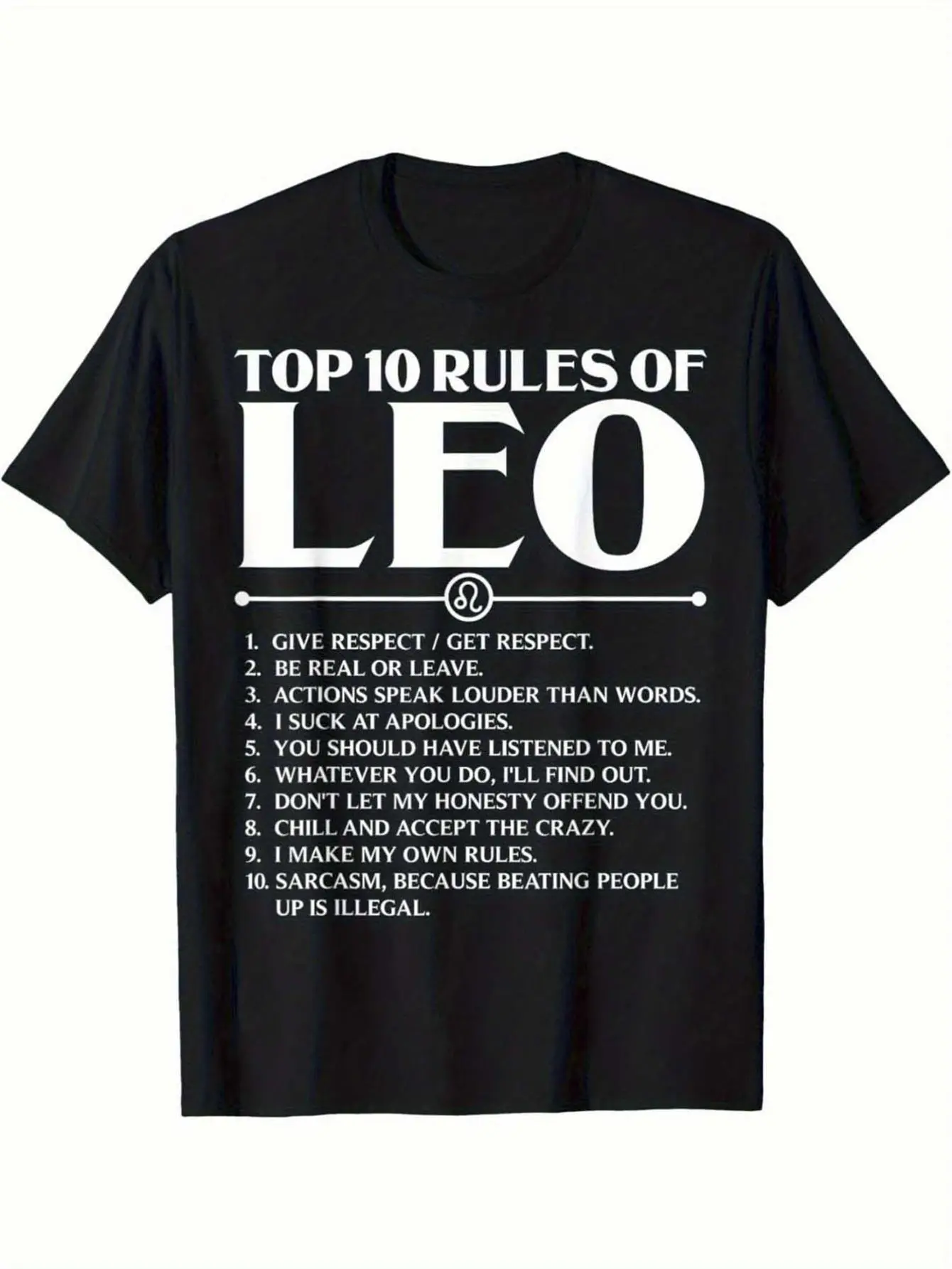 Leo Zodiac Sign T-Shirt - Top 10 Rules of Leo Horoscope Statement Tee, Soft Breathable Crew Neck Short Sleeve Shirt with Leo Men & Women Rules - Funny Birthday Gift for Leo Season & Leo Personality Traits, Casual Astrology