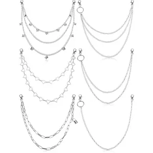 6-pcs Multi-layer Denim Pants Chain, Hip-hop Style, Durable Alloy, Used for Clothing and Styling Decoration - Suitable for Daily Wear and Music Festivals