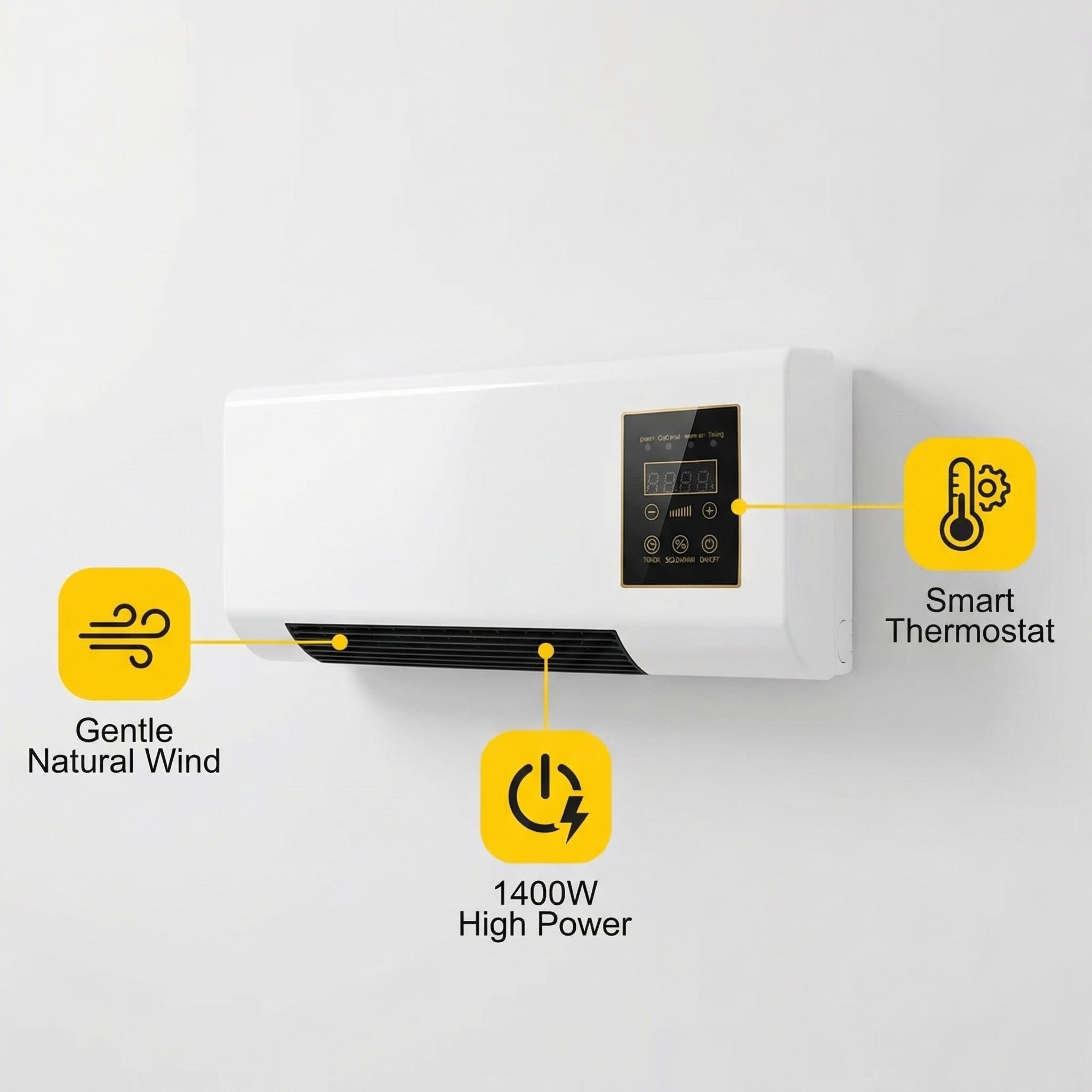 Instant Warmth & Soft Breeze! 1400W Wall Mounted Dual Mode Fan For Bedroom Living Room Office