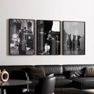 Doberman Wall Art Set, Gangster Dog Print, Luxury Car Poster, Badass Man Cave Decor, Hypebeast Room, 3 Piece Digital Download, Urban B&W