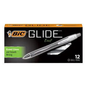 BIC Glide Exact Retractable Ball Point Pen, Black, 12 Pack