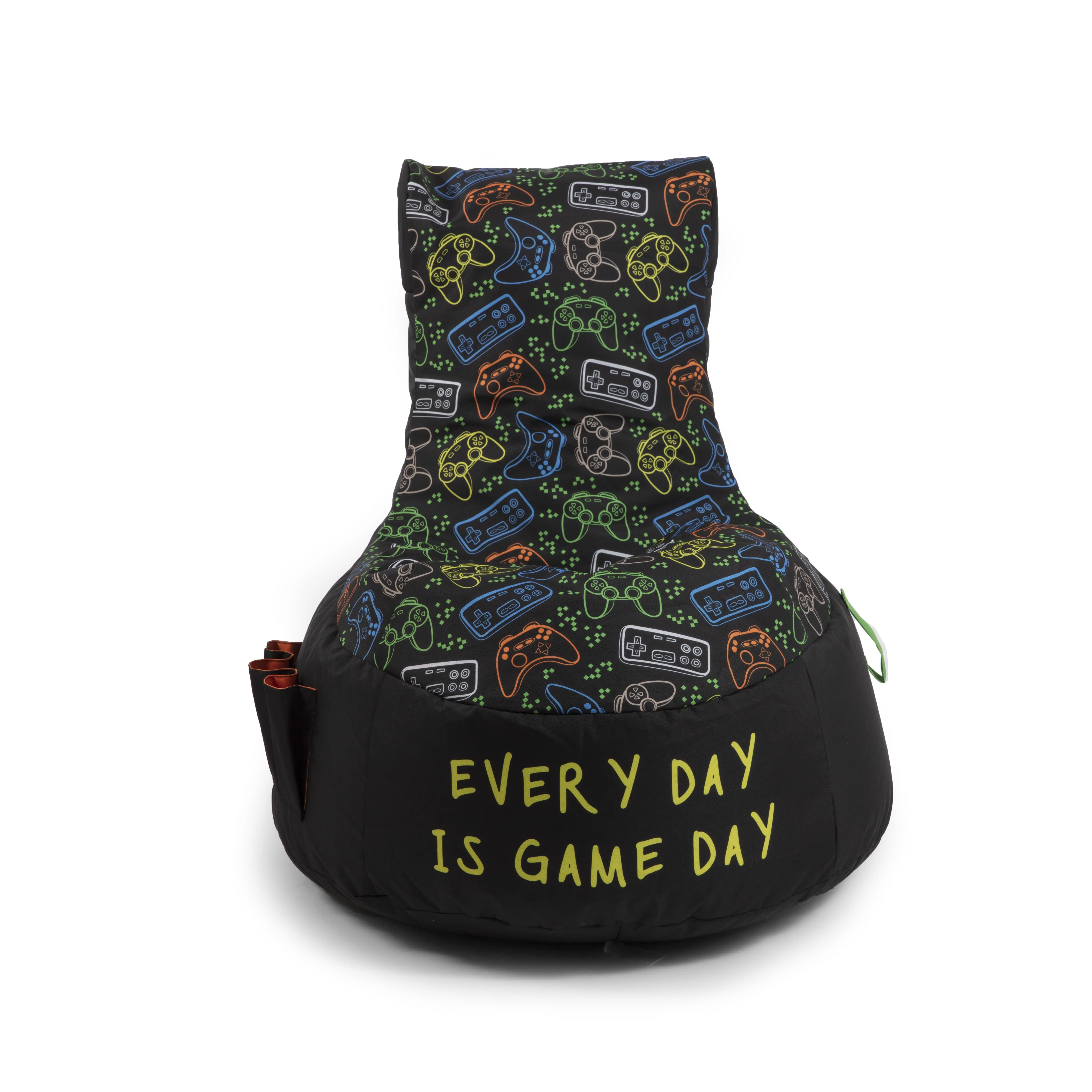 Gouchee Home Gamer Pro Bean Bag Chair - Every Day Is Game Day Design, Durable Oxford Fabric, Three Pockets & Headphone Loop, Premium Microbeads