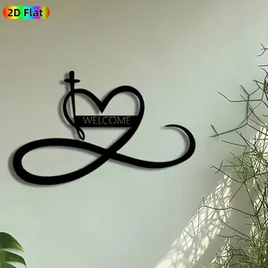 1pc Heart & Needle Welcome Metal Wall Art, Love Stitch Statue Mural, Artistic Metalwork, Intricate Craftsmanship, Perfect for Housewarming, Wedding Decor, Perfect for Living Room Porch Wall Entryway Decor, Ideal Gift for Home Decor Enthusiasts.