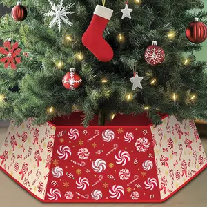 Candy Cane Christmas Tree Skirt, Red Candy Cane Christmas Tree  for Artificial Trees Decorations Decor, Hexagonal Trees Skirts for Holiday Party Xmas Decoration