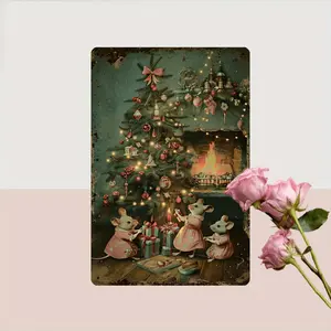 Vintage Christmas Mouse Around the Hearth Metal Sign - Perfect for Home, Office & Restaurant Decor, 8x12 inches, Perfect for Room Decor