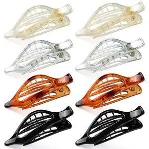 Flat Hair Clips for Women, 8 Pack French Concord Claw Clips for Thick Thin Curly Hair, Strong Hold No Slip Grip Hair Claw Clips, Neutral Colors E