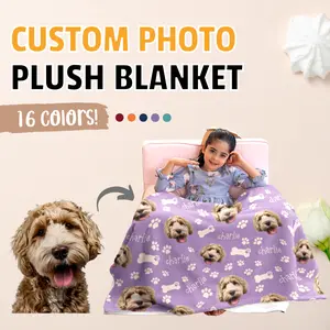 Custom Pet Photo Blanket - Personalized with Your Own Pet’s Face! Soft & Cozy Fleece Throw, Customizable Gift for Dog & Cat Lovers