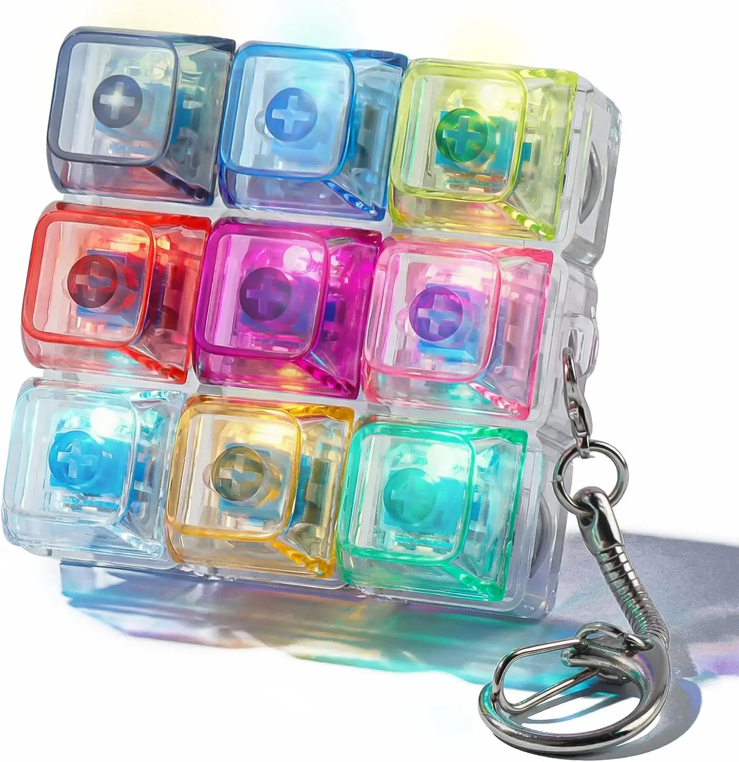 Keyboard Fidget Toy, Clicker Keyboard Fidget Keychain with LED Lights, 9-in-1 Keyboard Decompression Button Finger Clicker Toys, Button Stress Relief Fidget for Adult to Relief Stress