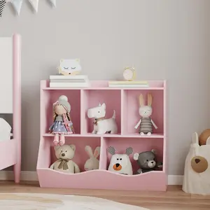 【GARVEE】3-Tier Wooden Toy Storage Organizer with 5-Section Bookshelf Cubby, Ideal for Playroom, Nursery, Kindergarten, Classroom, and Children's Room Storage Solutions