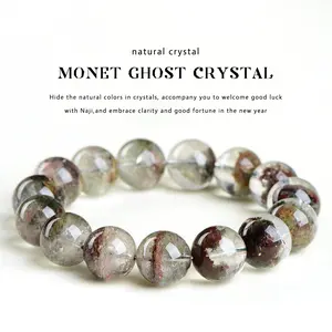 Natural Crystal Bead Bracelet Four Seasons Phantom Quartz Gemstone Strand Multi-Treasure Green Phantom Lucky Healing Bracelet for Men & Women Spiritual Gift