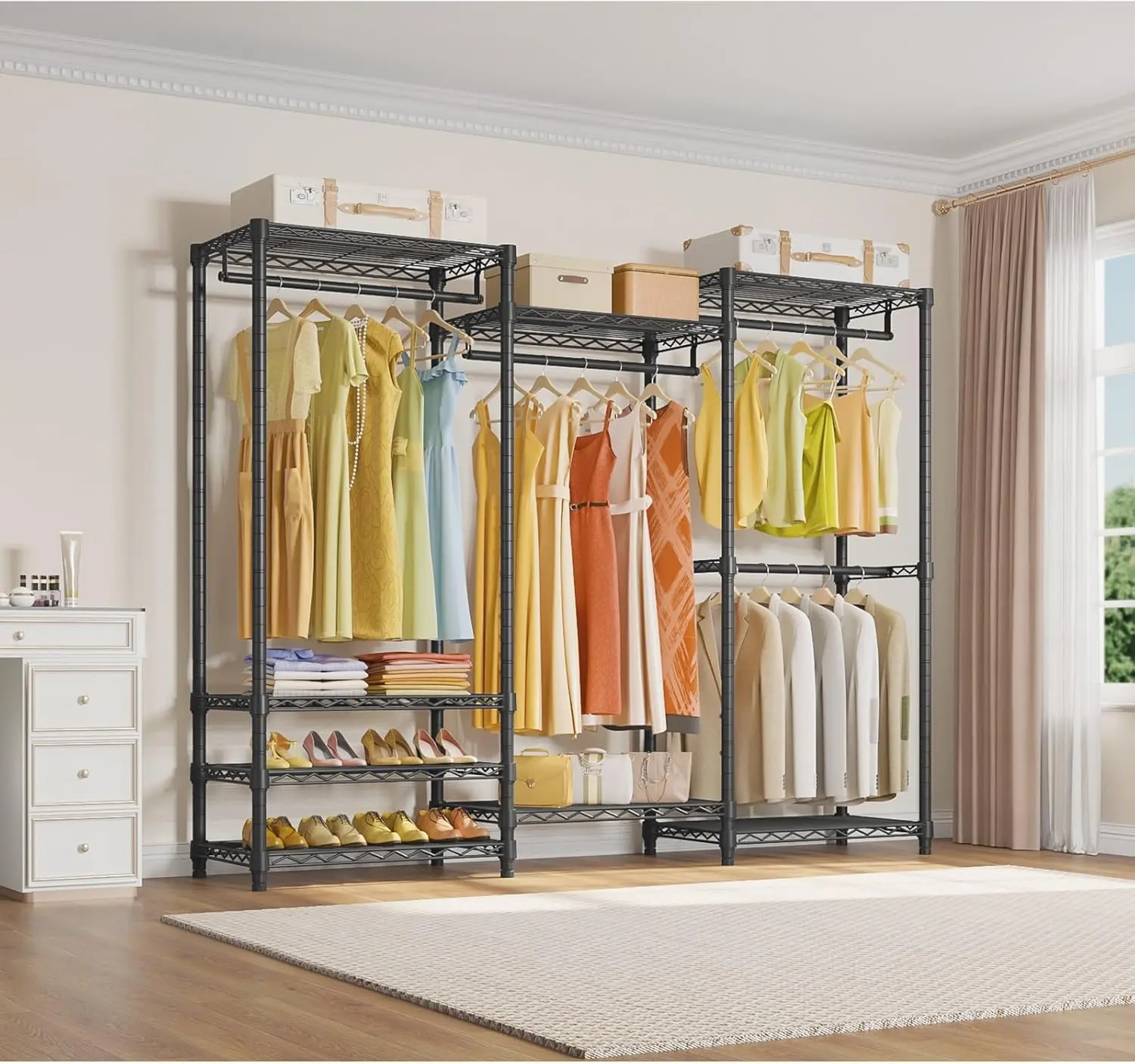 VIPEK V5 Series Closet Rack Wardrobe, Heavy Duty Freestanding Clothes Rack with 4 Rods & 8 Adjustable Shelves, Max Load 890LBS for Bedroom Storage VIPEK V5 Series Closet Rack Wardrobe, Heavy Duty Freestanding Clothes Rack with 4 Rods & 8 Adjustable Shelves, Max Load 890LBS for Bedroom Storage