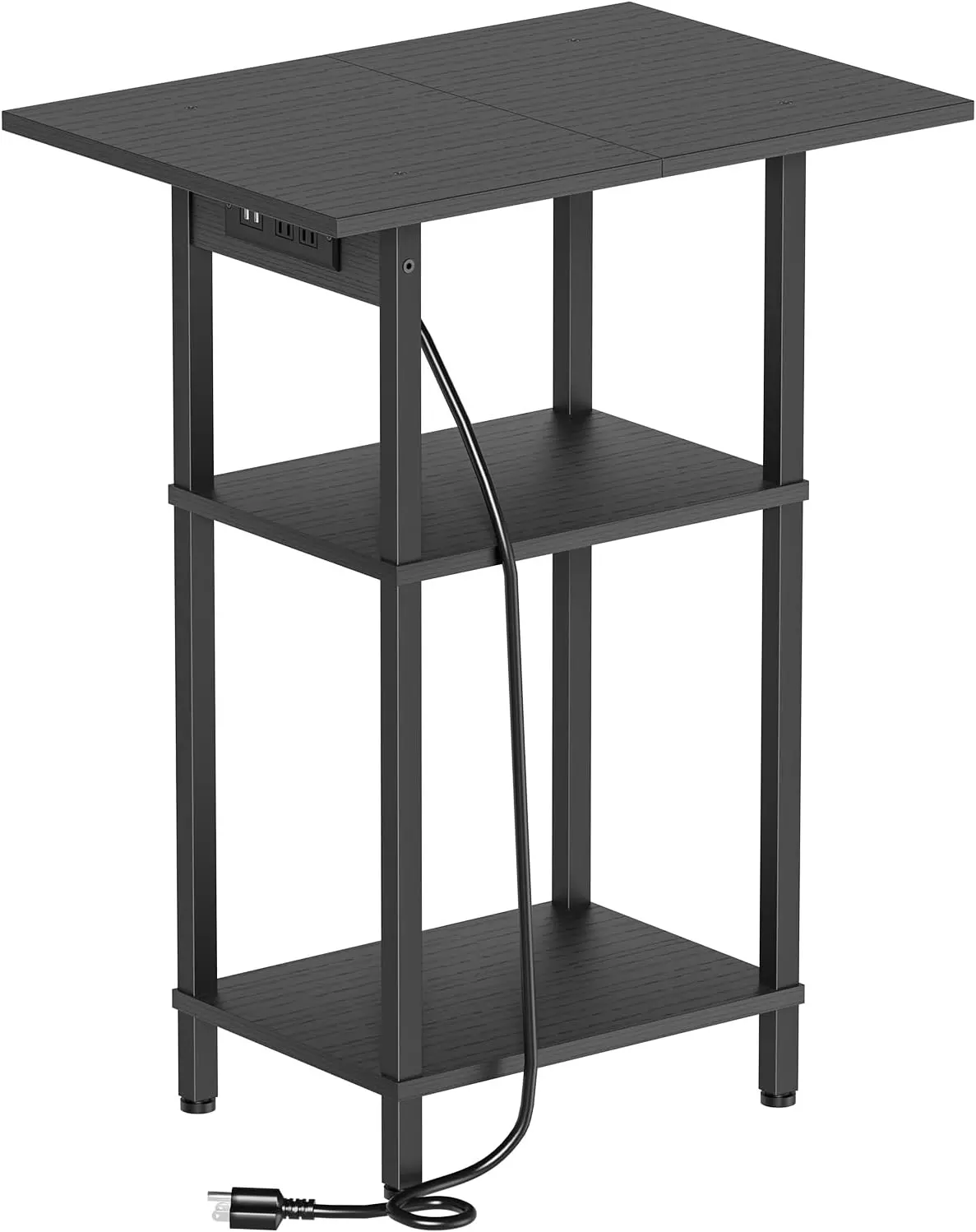 Tall End Table with Charging Station, Tall Nightstand with Storage| 30 Inch Tall Side Table, Accent Table Stand, Small Entryway Table, Bedroom Tall Nightstand, Living Room, Office, Black