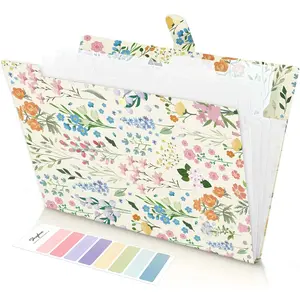 Expanding File Folder with 5 Pockets, Accordion File Organizer, Portable Receipt Paper Documents Organizer, Letter Size Filing Folder School Office Supplies, Apricot