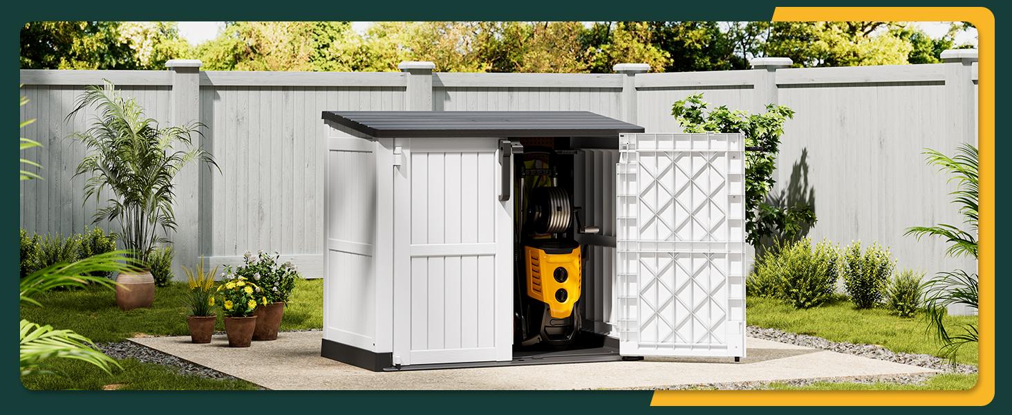 LHBCRAFT  outdoor Resin Horizontal Storage Shed Multifunctional Use, Easy to Install, Large Storage , WeatherResisfant , springtokEasy Clean , Lockable Door outdoor Resin Horizontal Storage Shed,Christmas gift