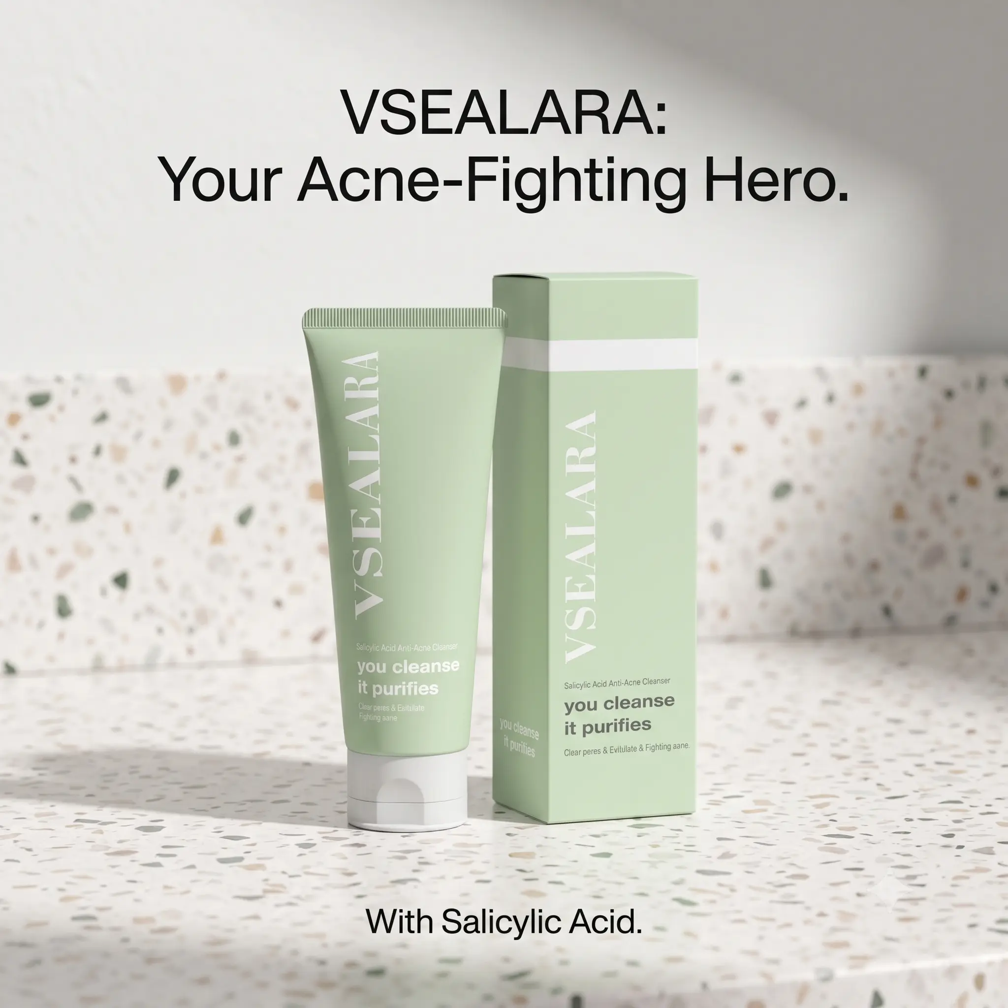 VSEALARA Salicylic Acid Anti-Acne Cleanser, Gentle Foaming Face Wash for Oily Acne-Prone Skin, Deep Pore Exfoliator to Remove Blackheads & Blemishes