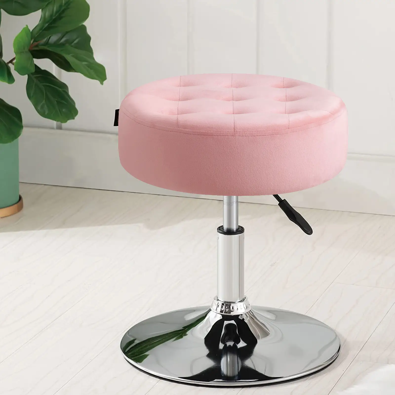 Furnimart Modern Velvet Round Vanity Ottoman Stool, Contemporary Upholstered Makeup Accent Vanity Stool for Bedroom Living Room Entryway