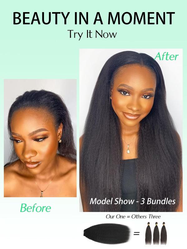 Lemoda Raw Kinky Straight Human Hair Bundles 100% Unprocessed Brazilian Human Hair Full and Thick 3 Bundles 16A Double Weft Yaki Straight Bundles Human Hair Natural Color