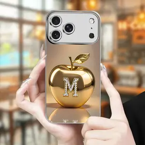 High-End Golden Apple Letter M Pattern Glass Phone Case for iPhone 17,16,15, 14, 13,12,11 Pro Max Plus, Mini -Unique Creative Design, Perfect Year-Round Gift