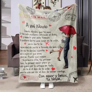 Letter & Couple Pattern Flannel Blanket, Soft Warm Throw Blanket, Air-Conditioned Room Blanket, Warm Nap Blanket For Home Office Travel