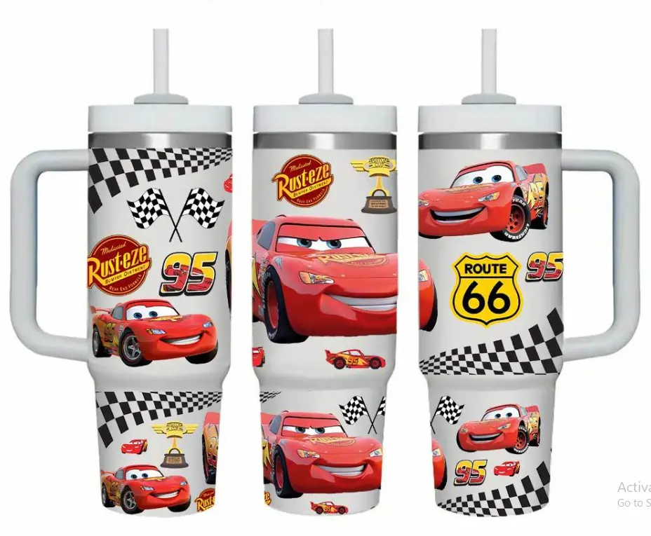 [Gift Box & Straw] Red's Race's Car 40oz Stainless Steel Tumbler with Handle, Number 95 Checkered Flag Double Wall Vacuum Insulated Travel Mug, Route 66 Racing Cup, Fits Car Cup Holder, Speed Lover Gift