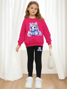Girls' Dreamy My Little Pony Set, Cute Clothing Set, Casual Fashion Set, Cartoon Print Hoodie & Tight Pants, 2-Piece for Ages 4-12, Casual Fall Winter Clothing, Sweatshirts, Clothes Kids