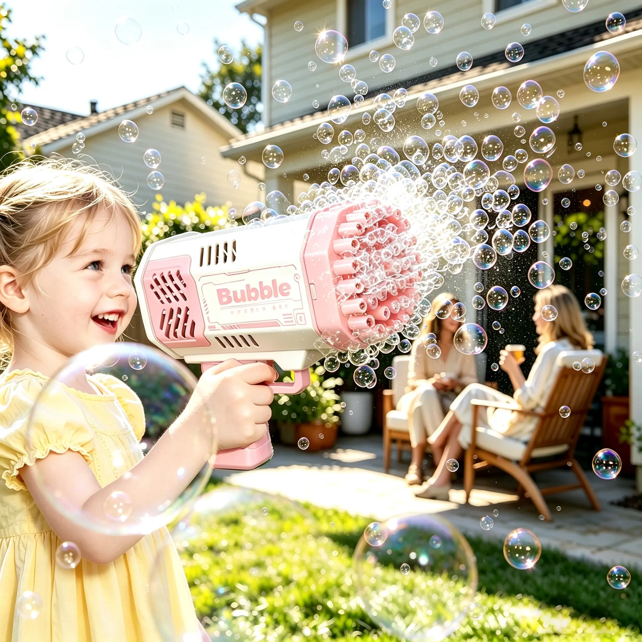 Bubble Machine for Kids, Automatic Bubble Maker with LED Lights, High Bubble Output, Outdoor Bubble Toy for Birthday Party, Backyard, Camping, Beach & Family Fun