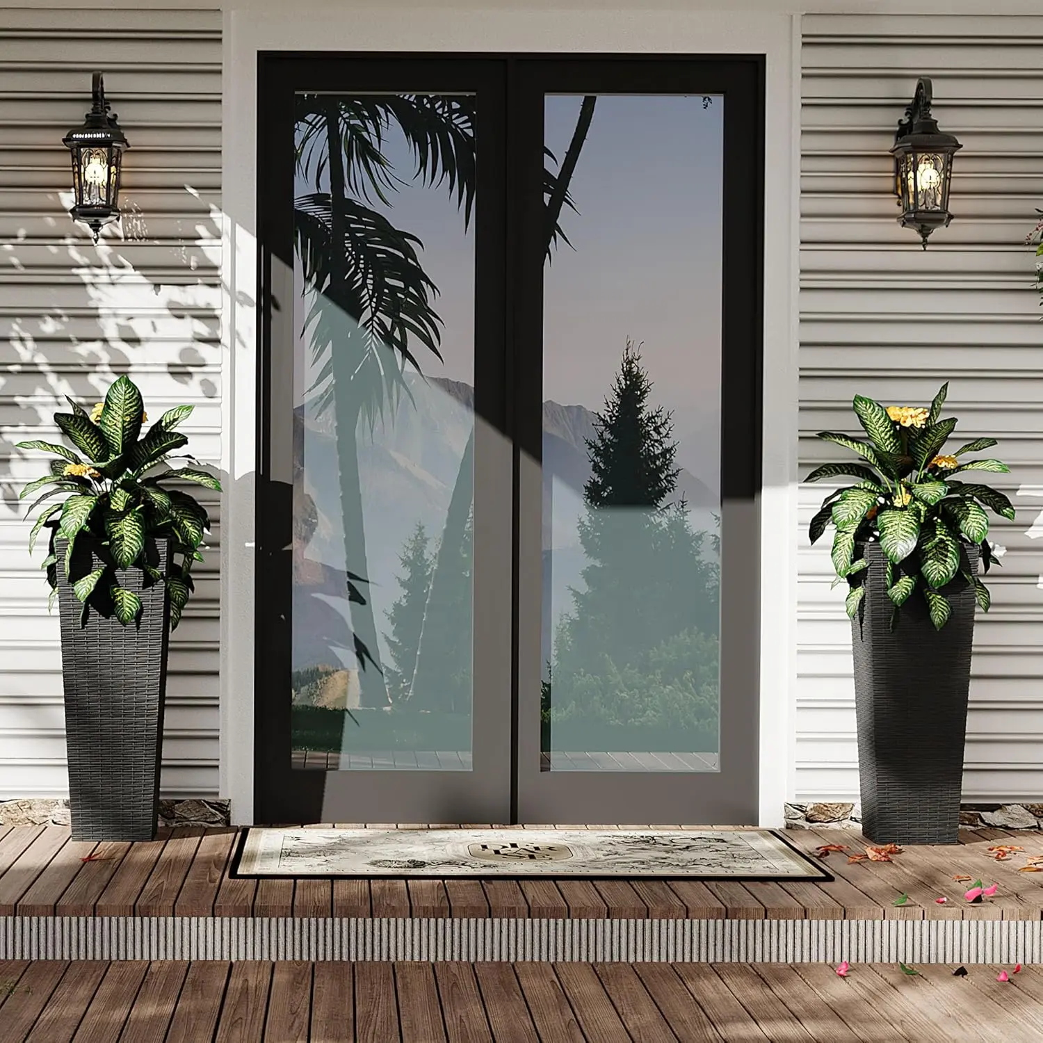GAOMON Set of 2 Tall Planters for Outdoor Plants, 32 in Decorative Planter Pots with 4 Drainage Holes, Large Tall Planter for Indoor or Outdoor Front Porch for Patio, Backyard, Home Garden, Black