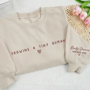Embroidered Growing A Tiny Human Sweatshirt, Pregnancy Announcement Crewneck Embroidered Sweatshirt, Retro Mom To Be Gift With Name