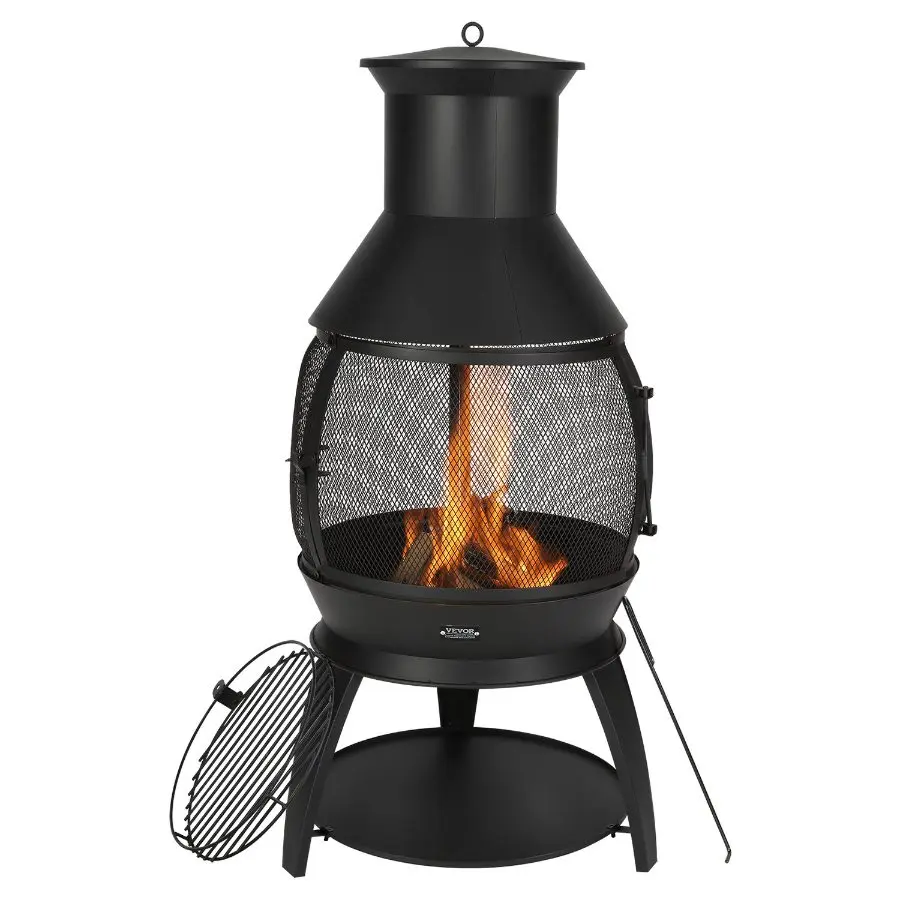 【Summerfinds】 22-Inch Rustproof Iron Large Sphere Chiminea, Wood/Charcoal Outdoor Firepit with Detachable Lid, Grill Mesh & Fire Poker, for BBQ, Patio Warmingdealsforyoudays