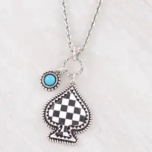 Checkered Ace Concho Necklace 18"L with Lobster Claw Closure & Extending Hooks for Stylish Accessory