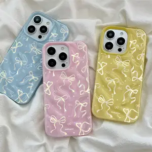 Soft silicone wave-patterned phone case with a romantic bow design, shockproof protection, compatible with iPhone 17, 16, 15, 14, 13, 12, and 11 series, a perfect holiday gift for friends, family, and yourself.