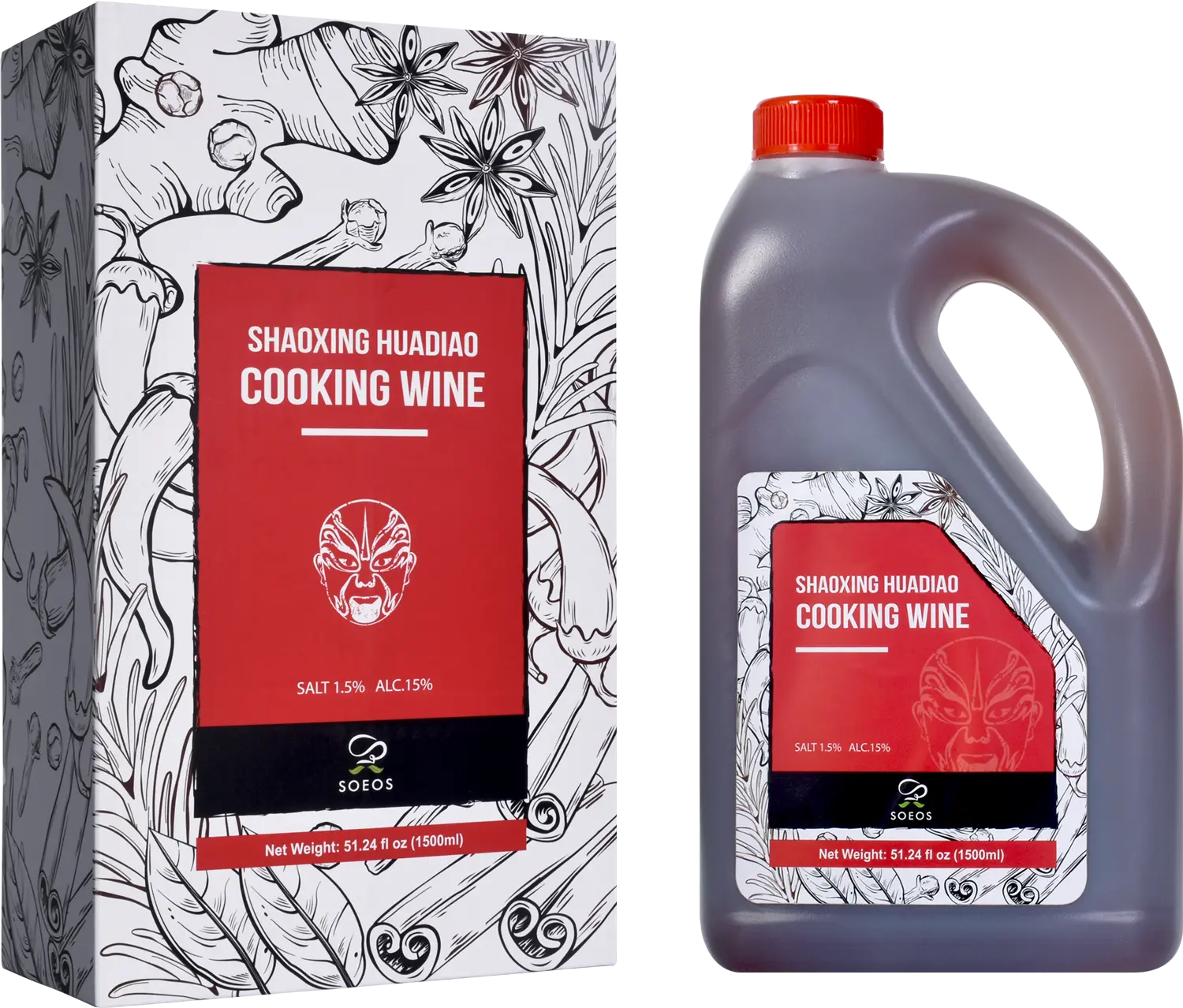 Soeos Shaoxing Cooking Wine 51.24oz (1500ml), Chinese Cooking Rice Wine, Shaoxing Wine for Cooking, Shaoxing Rice Wine, Chinese Cooking Wine, Rice Cooking Wine, Shaohsing Wine, Shao Hsing Rice Wine Flavor Asian