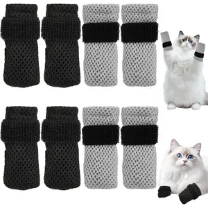 8 Pcs Cat Claw Covers, Shoes Booties for Cats Mittens to Prevent Scratching Socks Adjustable Breathable Mesh Puppy Indoor Gloves Paw Kitten Boots Suitable for Bathing and Nail Trimming (Grey + Black)