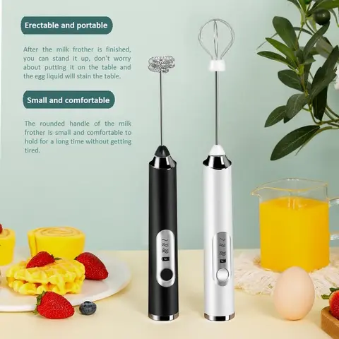 Cordless Rechargeable Handheld Milk Frother - Electric 3-Speed Wand with 3 Replaceable Stainless Steel Whisks, Micro USB Charging, Compact Minimalist Design, Lightweight Travel-Ready, Self-Clean, 15s Milk Frothed, Barista-Level Tool for Latte, Cappuccino