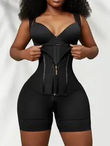 Women's Body Shaperwear, Fajas, Adjustable Hooks And Zipper Closed Jumpsuit, Butt Lifting And Control Romper, Lace Anti-Slip Strip Shapewear Bodysuit, Colombian Shapewear, High Compression Shapewear