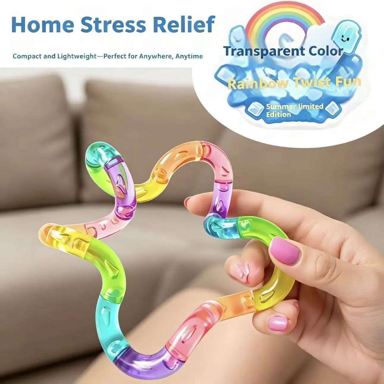 Pop Tube Fidget Toy - Soft Stretchy Squeeze Anxiety Fidgets for Kids, Decompression Squeeze Sensory Pressure Release ASMR Toy for ADHD Autism Stress Relief