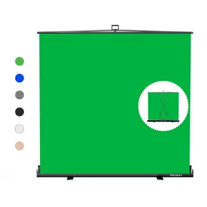 RAUBAY 6.6′x 6.9′ Collapsible Green Screen (Blue/White/Grey/Black/Beige) Backdrop Portable Retractable Chroma Key Panel Photo Background with Stand for Video Conference, Photographic Studio, Streaming and more