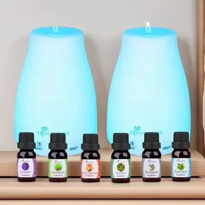 2 200ml essential oil diffusers, containing 6 kinds of essential oils, cold mist aromatherapy essential oil diffusers, automatic shutdown function when there is no water, 7-color LED lights, comfortable lavender set smooth fragrance perfume freshener