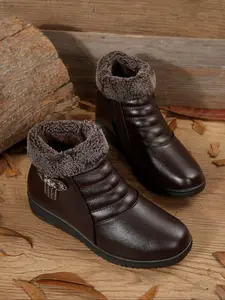 Women's Winter Warm Short Boots, Genuine Leather, Faux Fur Lining, Side Zipper, Bow Decor, Rhinestones, Rubber, Casual Daily Wear