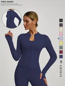 New Women's Four-Season Sports Long-Sleeve Lightweight Comfortable Jacket with Thumbholes, Small Stand-Up Collar, High-Elastic Fitted Top, Suitable for Running, Yoga Practice, Gym Fitted Sports Clothing