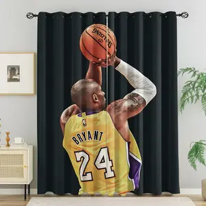 Kobe Bryant Theme Print Blackout Curtains Set of 2, 63 Inch & 84 Inch Options, Jersey Sports Atmosphere, Living Room Bedroom Window Decor