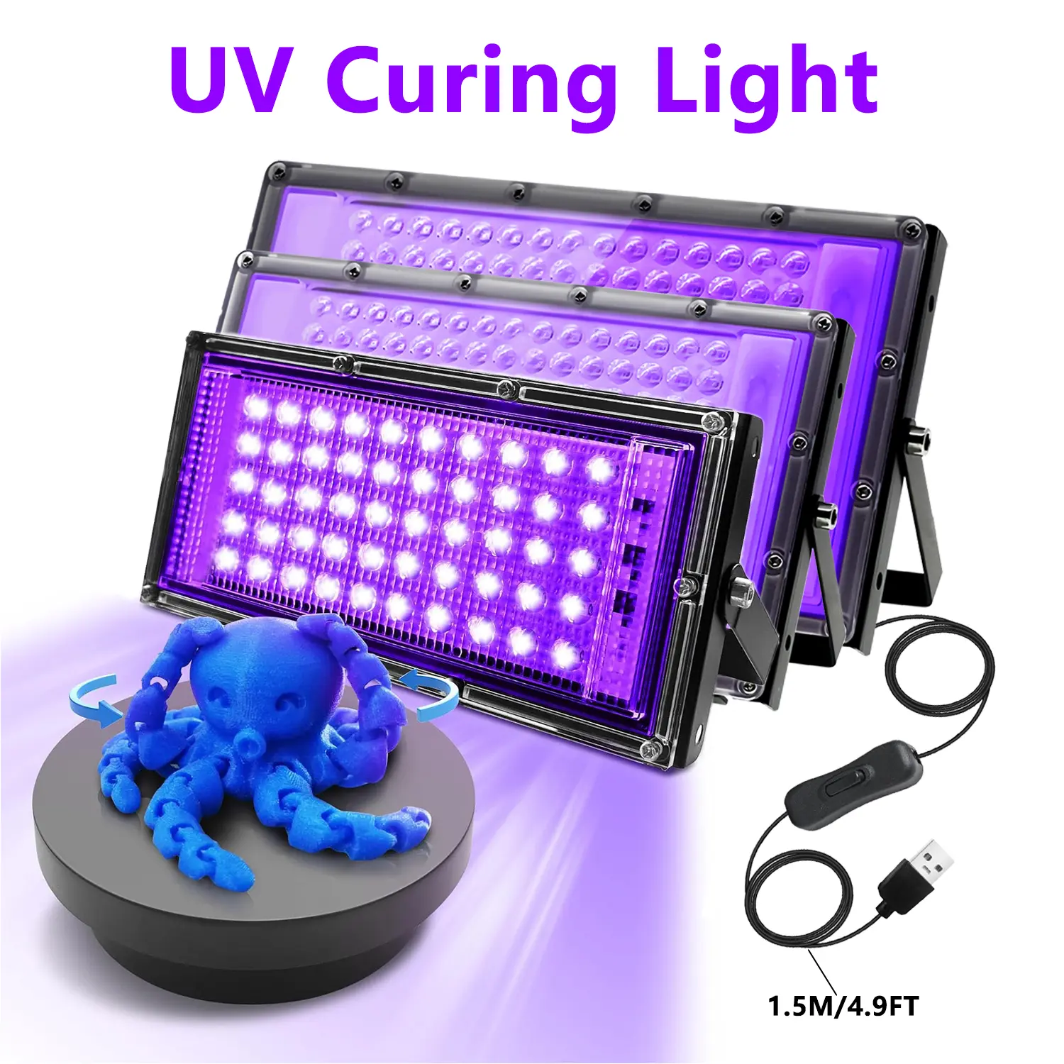 50/96/144 LEDs 3D Printing UV Resin Curing Light for Solidify Photosensitive Resin, Portable DIY Curing Enclosure, 5V Input, 1.5M USB Power cord