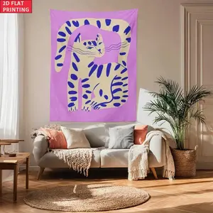 Abstract Tiger Tapestry Modern Art Wall Hanging Minimalist Design Purple Animal Print Boho Chic Decor Contemporary Home Artwork