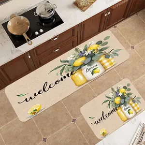 Lemon Flower Pattern Printed Long Corridor Carpet Kitchen Carpet Entrance Living Room or Bedroom Decoration Printed Carpet Decoration Soft Floor Mat Floor Mat Suitable for Indoor Living Room and Bedroom Home Decoration Floral Pattern Rug