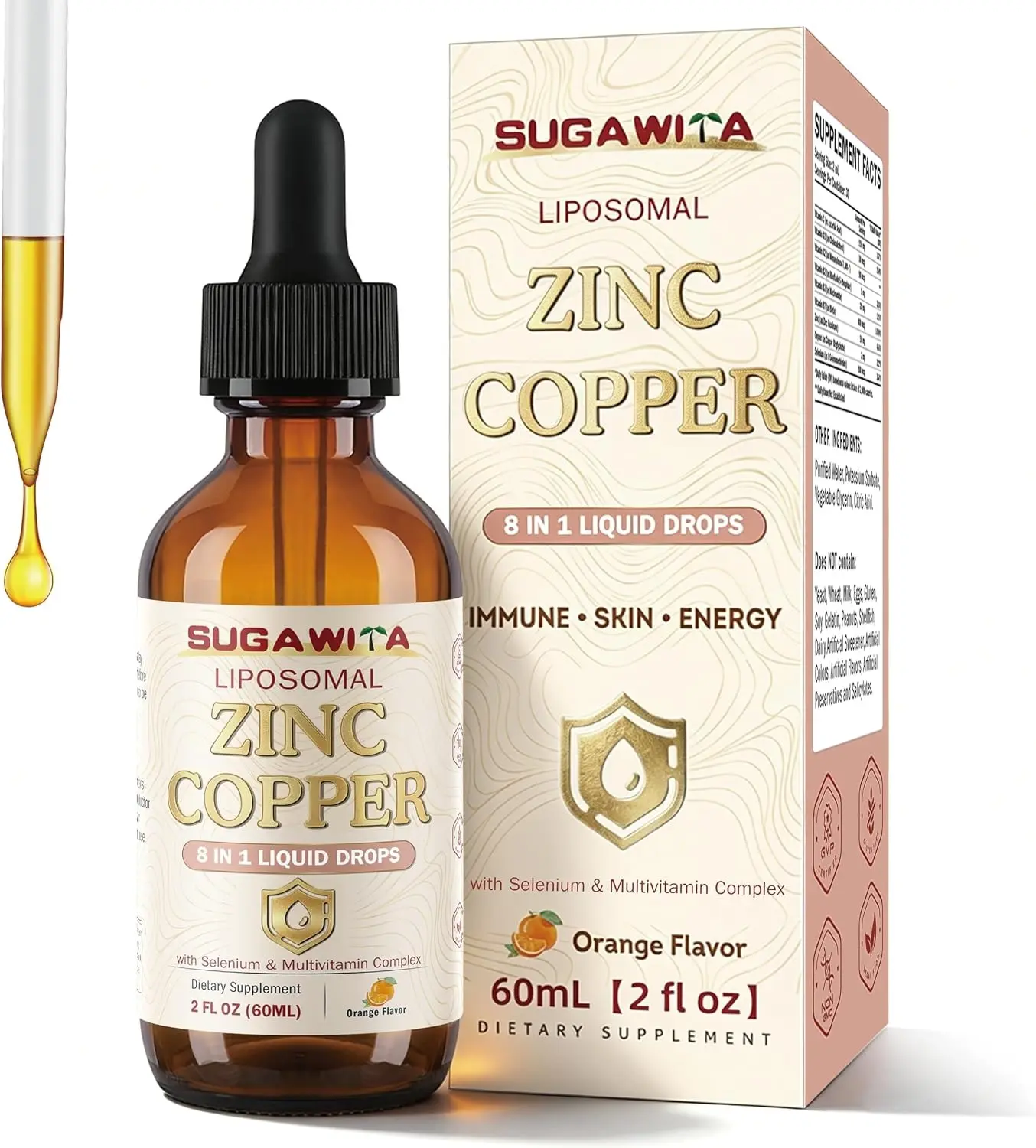 SUGAWITA Click to see full view Zinc Copper Liquid Drops, Liposomal Zinc 50mg and Copper Supplements