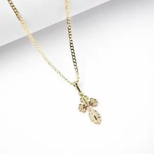 14K Gold Plated Cross Pendant Necklace 2mm Chain High-Polish Textured Finish Perfect for Daily Wear Baptisms Confirmations Gifts