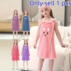 Cute Cartoon Coral Fleece Bathrobe, Soft Skin-Friendly Rabbit Ear Bathing Towel, Quick-Dry Absorbent Home Bathroom Accessories, Christmas Gift, Bunny