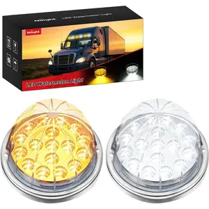 Nilight Watermelon Light 17 LED Dual Color 2PCS Stainless Steel Bezel Amber to White Side Marker Clearance Turn Signal Lights 4 Plug IP68 Waterproof for Trailer Truck Pickup Camper RV ATV UTV Boat