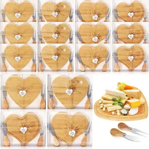 16 Set Wedding Bridal Shower Cheese Board Party Favors Wooden Mini Charcuterie Boards and Knives Set with Thank You Tags Bamboo Board Gifts for Guests Valentine Bridal Birthday Party(Heart)
