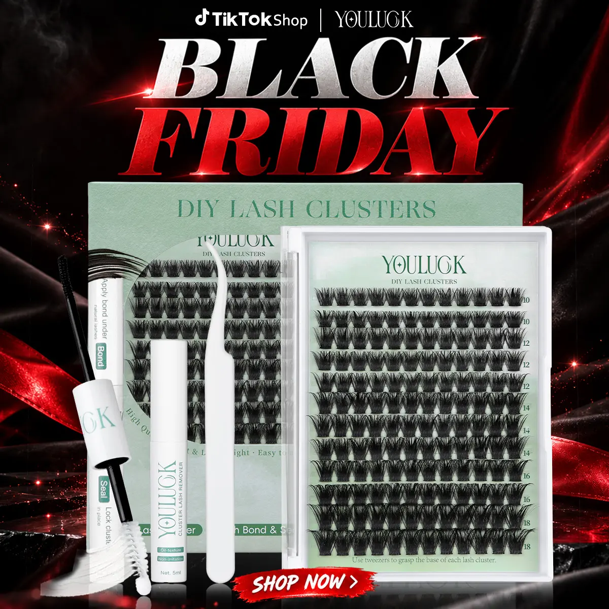 YOULUCK DIY Enchantress Cluster Lashes Kit - Volume Focused, Lightweight, Soft Fluffy, Dramatic False Eyelashes, Glue, Remover, Tweezer, Beginner-Friendly for Adults' At-Home Eye Makeup with All-Day Lash Stay, Volume Focused Lashes,familyfun